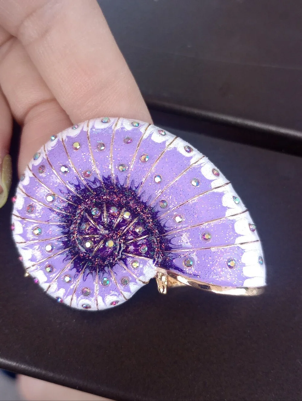 Purple Nautilus Shell Brooch -